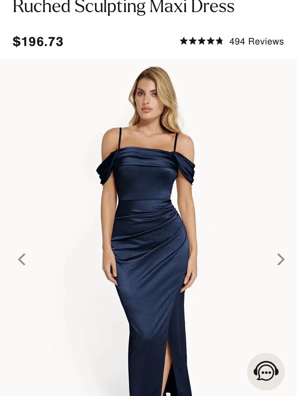 Off-Shoulder Navy Ruched Maxi Dress